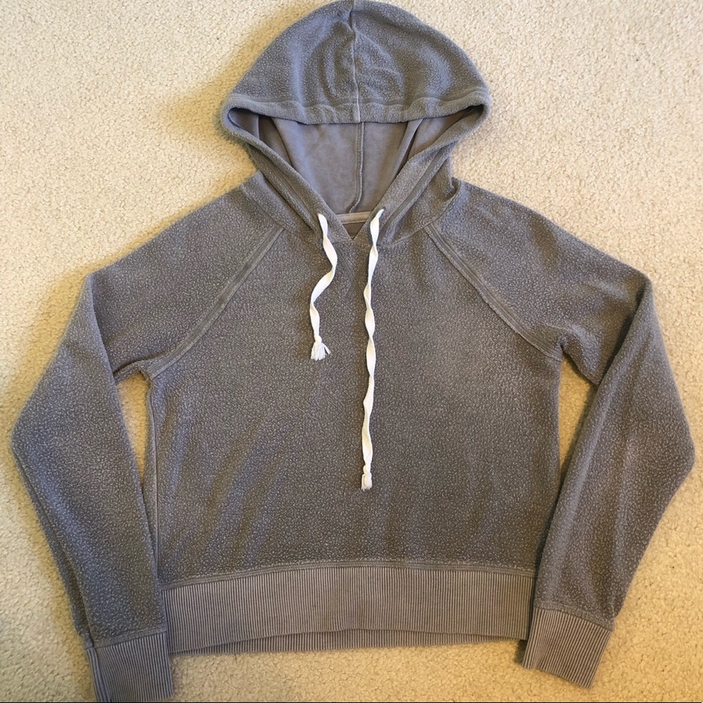 Aerie Cropped Grey Fuzzy Hoodie
